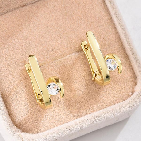 

1 пара геометрических циркона камень золотые серьги для женщин роскошное заявление элегантное обруч уш из модных ювелирных изделий аксессуар, Golden