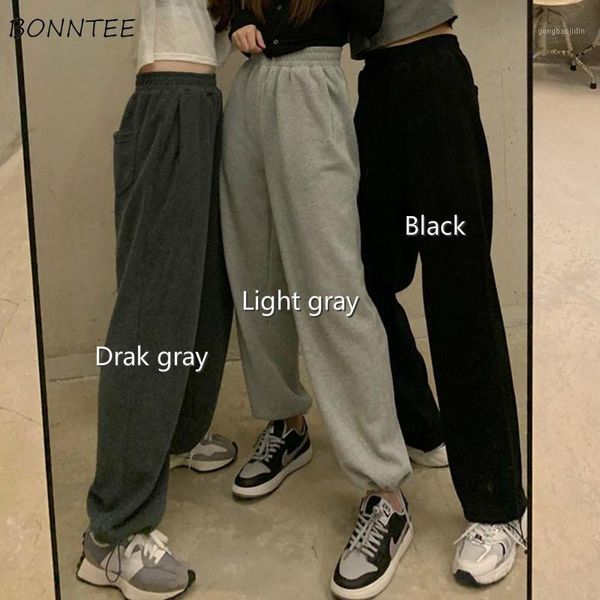 

women harem pants korean style harajuku bf baggy casual students all-match elastic high waist straight trousers slim solid chic1, Black;white