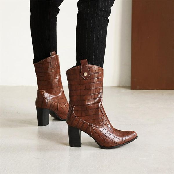 

мода зимние сапоги женские туфли новые 2020 кожаные ботильоны из искусственных ботилей женщин высокие каблуки заостренные носки платформа we, Black