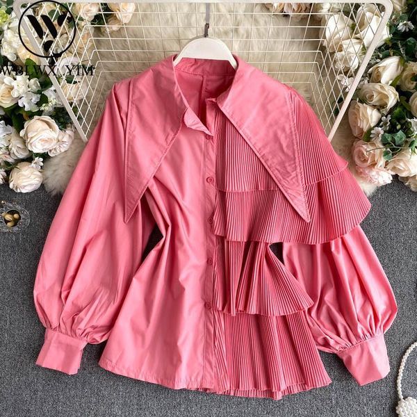 

autumn women shirt fashion irregular ruffle spliced button puff sleeves shirts womens and blouses korean casual blouse1, White