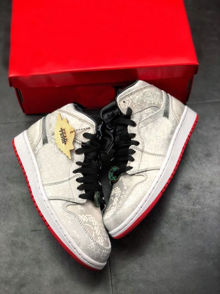 

authentic clot x high jumpman 1 mid fearless edison chen satin silk chaussures golf shoes designer sports sneakers mens trainer, White;red