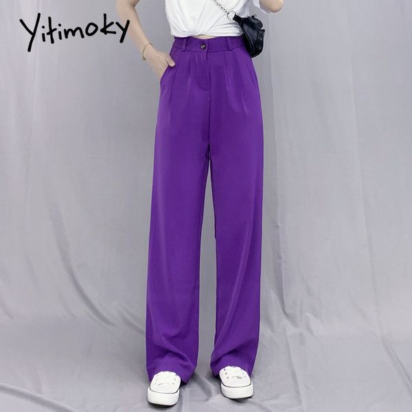

plus size 5xl high waist pants women full length elastic waist trousers straight wide leg pants korean fashion autumn purple 201109, Black;white