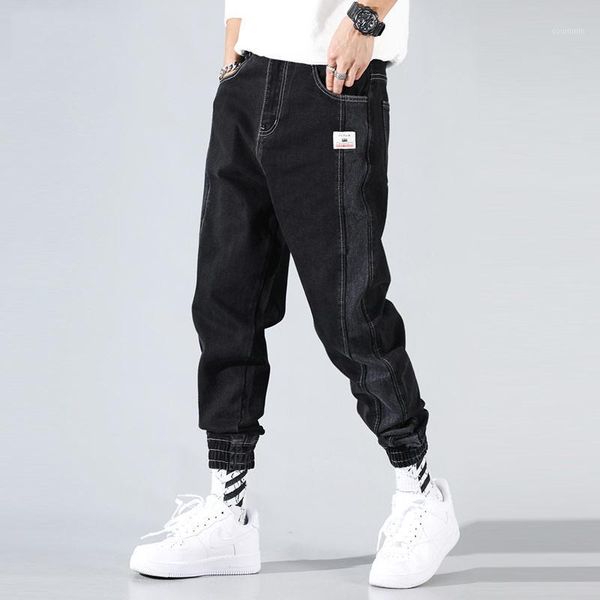 

japanese style fashion men jeans loose fit casual denim cargo pants streetwear spliced designer hip hop jogger wide leg trousers1, Blue