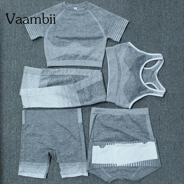 

5 piece seamless yoga gym workout set women's bra set with shorts long sleeve sports fitness 2020 tracksuit sport sporty suits, White;red