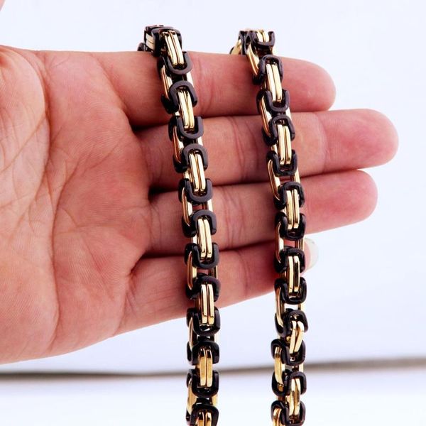 

4/6/8mm wide trendy gold black tone handmade byzantine link chain mens womens necklace stainless steel unisex's jewelry ale, Silver