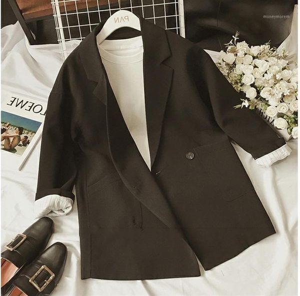 

vintage casual plaid blazer women fashion double breasted office ladies jacket coat female notched collar long sleeve suits 02691, White;black