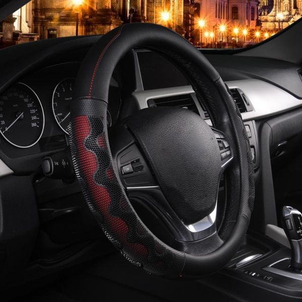 

auto steering wheel cover 38cm size pu leather red wave fashion design universal for most car styleing1