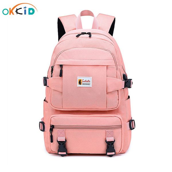 

okkid school bags for teenage girls solid color lightweight backpack school supplies female water resistant sports backpack gift lj200917