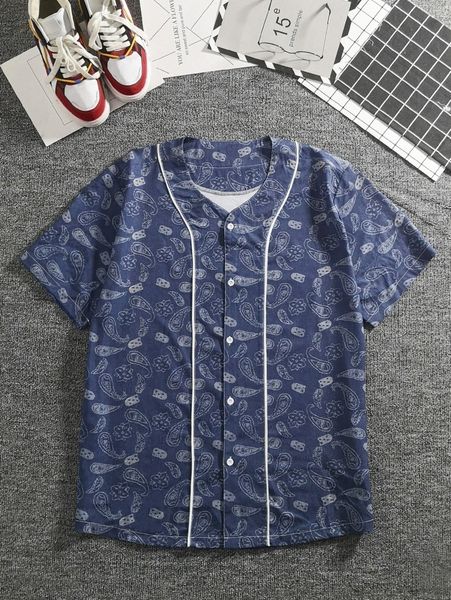 

men paisley print button up shirt 04be#, White;black