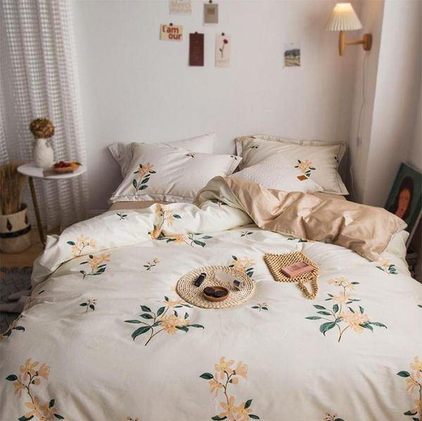 

elegant pastoral flower bedding set girl,full  king 60s cotton floral double home textile bed sheet pillow case duvet cover
