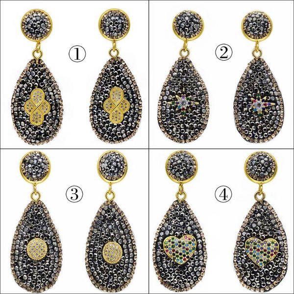 

10 style micro-inlaid cubic zircon water drop earrings 2020 trendy jewelry black geometry shell earrings wedding party jewelry, Silver