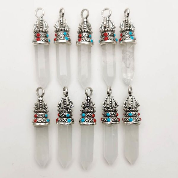

fashion good quality natural white crystal pillar charms pendants wholesale 24pcs/lot for jewelry marking q1209, Bronze;silver