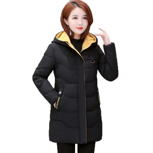 

parkas winter jacket women's jackets mid-long hooded black down cotton coats thicken keep warm coat parker snow cotton padded