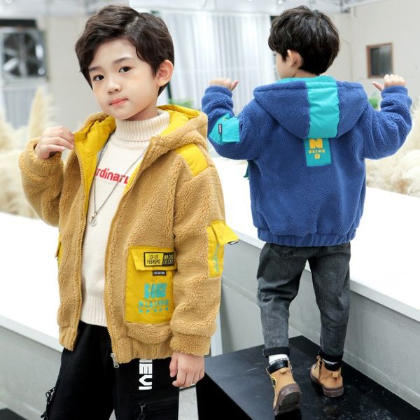 

Boys, large children, plus velvet jacket 2020 new autumn and winter Korean casual boys handsome clothes tide, Blue;gray