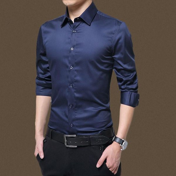 

mens long sleeve shirt fashion white casual solid color fashion business design fabric soft comfortable men business dress slim, White;black