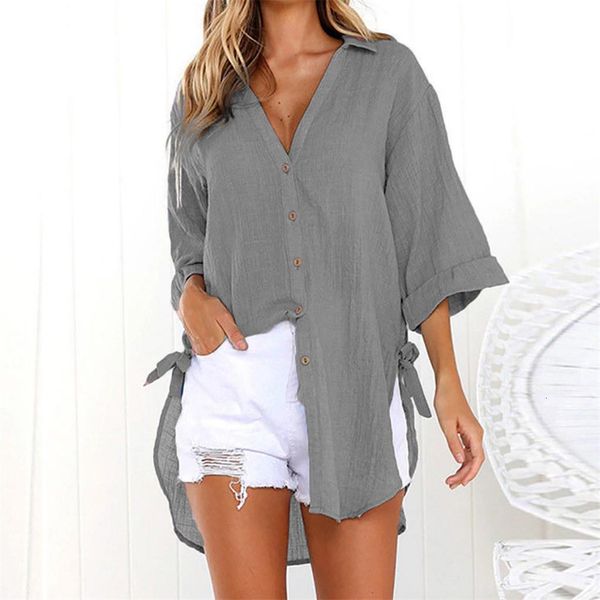 

chemisier femme women blouses 2021 summer linen shirts women full sleeve blouse woman clothes beach boho blouse roupas femininas, White