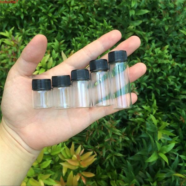 5 ml 6 ml 7 ml 10 ml 14 ml mini glasflaschen mit kunststoff schwarz schraubkappe transparente vials gläser 100pcshigh menge