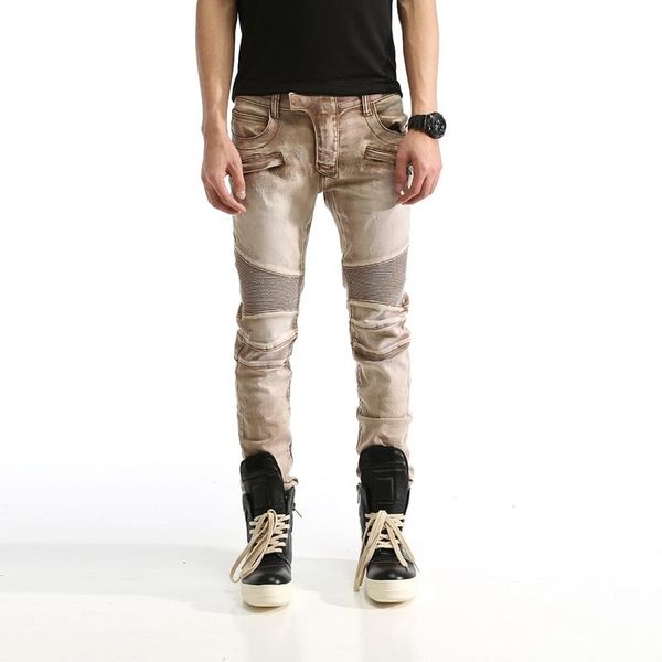 

men's jeans male trousers american high street fashion summer thin mens retro slim personality motorcycle denim pants 949, Blue
