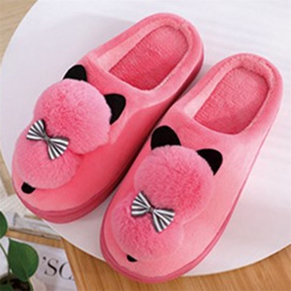 

bescone women slippers winter warm butterfly knot design shoes cat shape slippers b1 y201026, Black