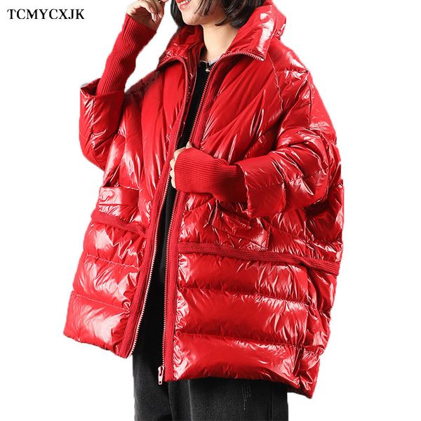 

autumn winter women's loose bright color 90% white duck down coat 2020 new style stand-up collar thick casual down parka jacket c1204, Black