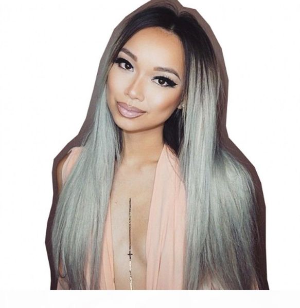 

gray cambodian lace front wigs 1b grey straight human hair wig dark roots pre plucked hairline, Black;brown