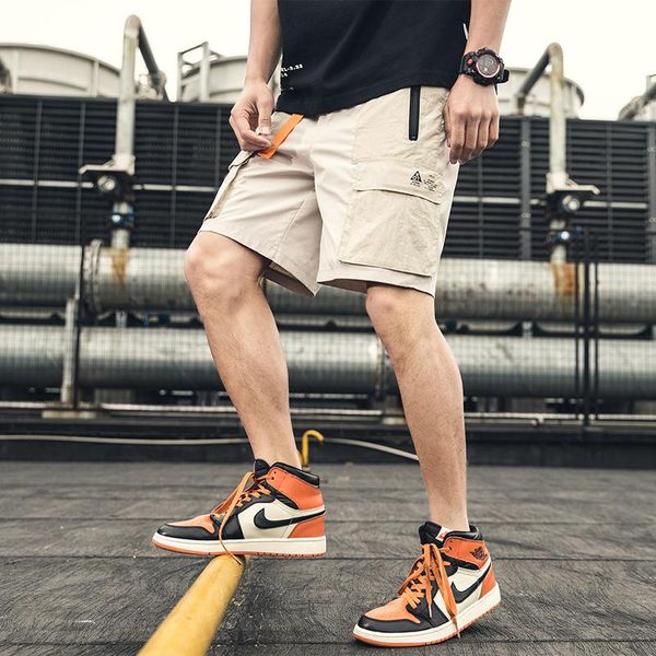 

men's shorts streetwear summer cotton casual men knee-length cargo bermuda beach, White;black
