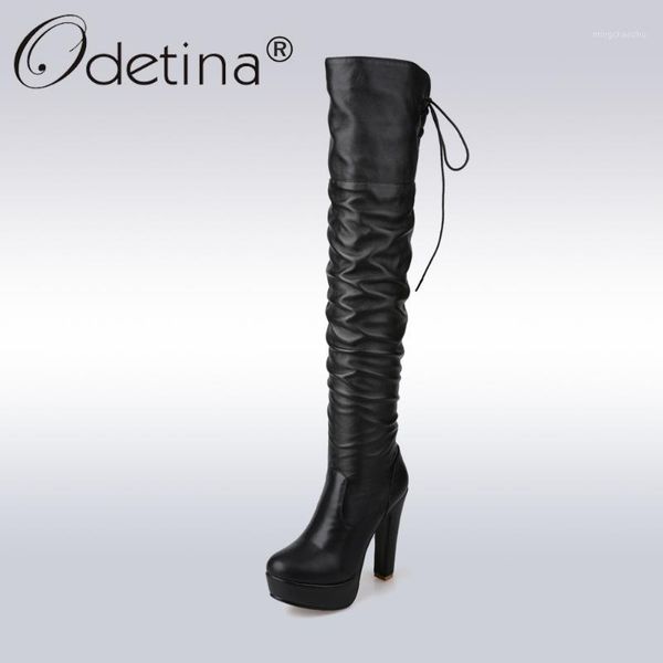 

odetina high heel over-the-knee boots women classic black pu leather long boots lady lace up platform motorcycle boot1