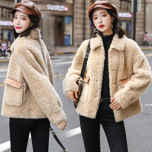 

hair coat women's short 2020 autumn/winter new women's fashion leisure students imitation lamb fluff one woman winter coats, Black