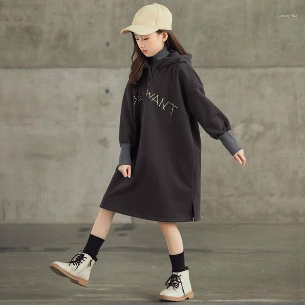 

teenage girls fleece thicken dress winter new 2020 children casual hooded warm clothing kids turtleneck straight dresses, #92471, Red;yellow