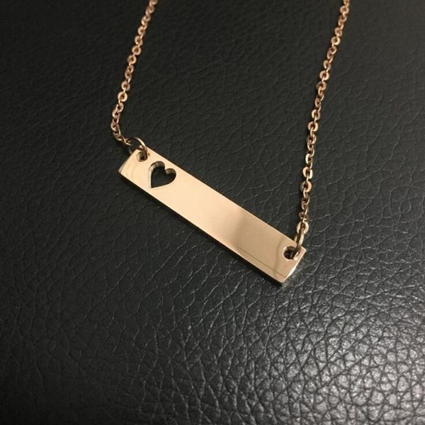 

pendant necklaces 10pcs/lot blank bar necklace with hearts mirror surface rose gold tone original steel color jewelry making diy, Silver