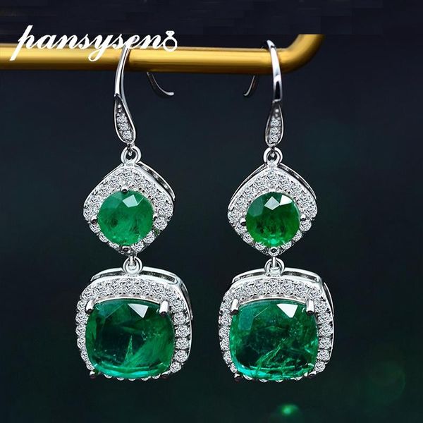 

PANSYSEN New Charms Emerald Created Moissanite 925 Sterling Silver Long Drop Earrings for Women Wedding Fine Jewelry Wholesale