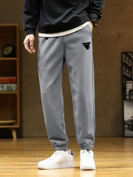 

men elastic waist letter graphic pants y7pr#, Black