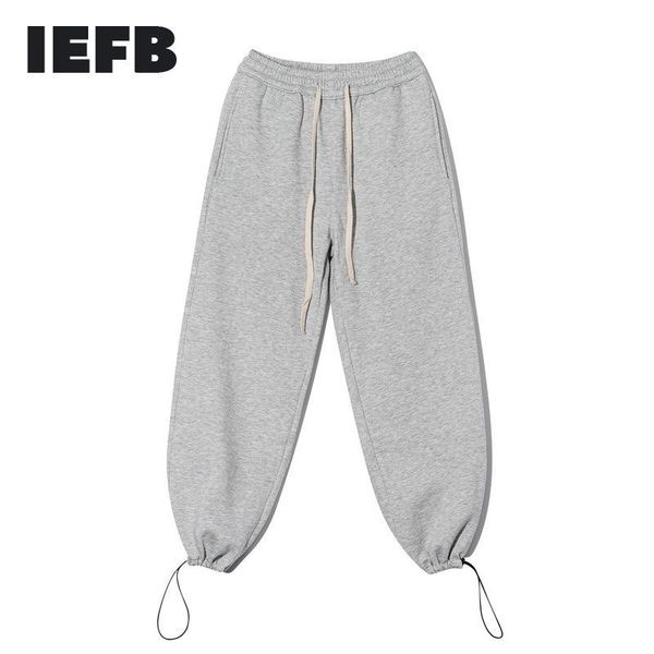 

men's pants iefb 2021 autumn and winter thick fleece liner casual loose fashion wide leg plush sweatpants high street trousers, Black