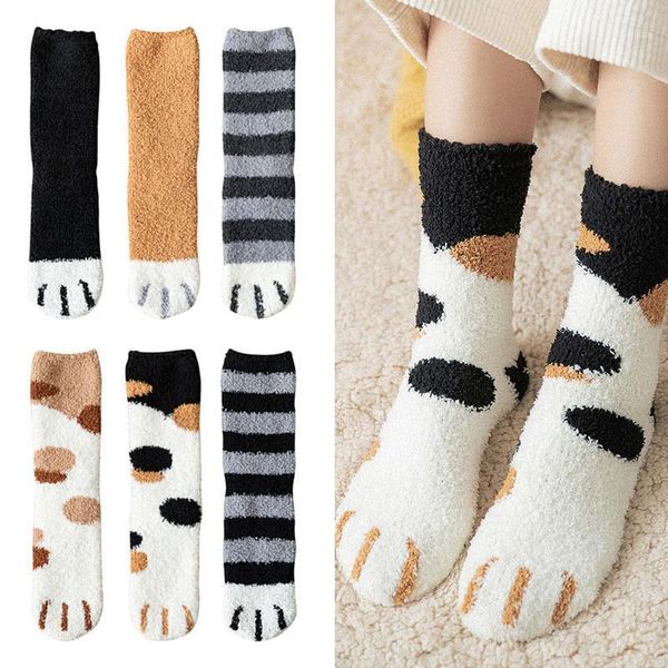 

1 pair cute cats printed socks for girl thick fuzzy fluffy warm socks women winter soft cartoon floor female1, Pink;yellow