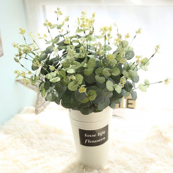 

decorative flowers & wreaths 16 heads eucalyptus bouquet tree branches silk artificial leaves diy flower arrangement plant home decoration