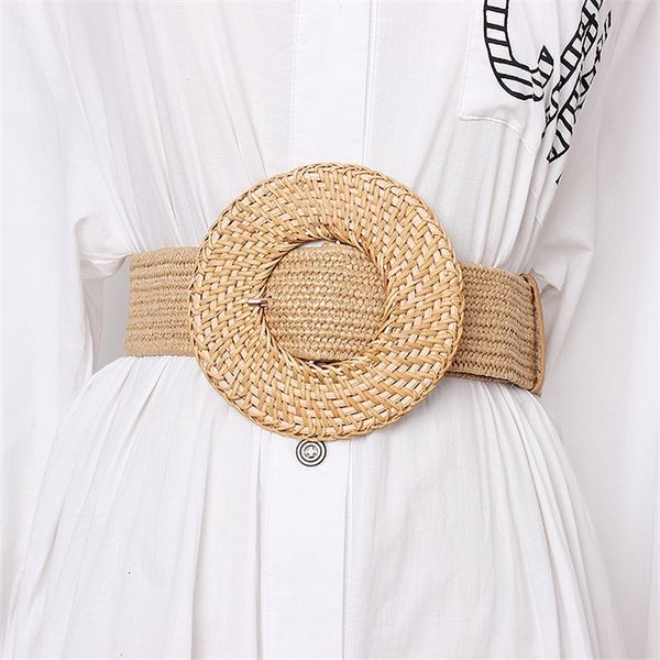 

wide round weaving buckle waistband women new elastic knitted braided waist belts strap bohemian style dress belt ceinture y200513, Black;brown