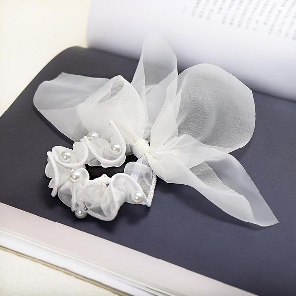 

summer elegant bow hair band vintage hair scarf pearl chiffon hair ties women elastic rubber band sweet color headband for girl q jllrny