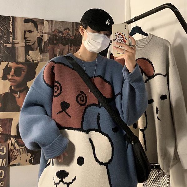 

men's sweaters sweater men autumn and winter thickening loose streetwear korean style knit fashion trend personalized couple clothes1, White;black