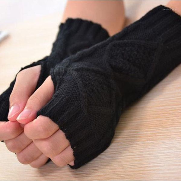 

Women Hand Warmer Winter Gloves Arm Crochet Knitting Faux Wool Mitten Soft Warm Fingerless Glove Femme Diamond Pattern1, Blue;gray