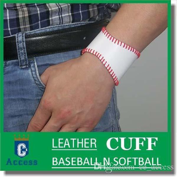 

softball cuff baseball leather bracelet wristband banglegau1, White