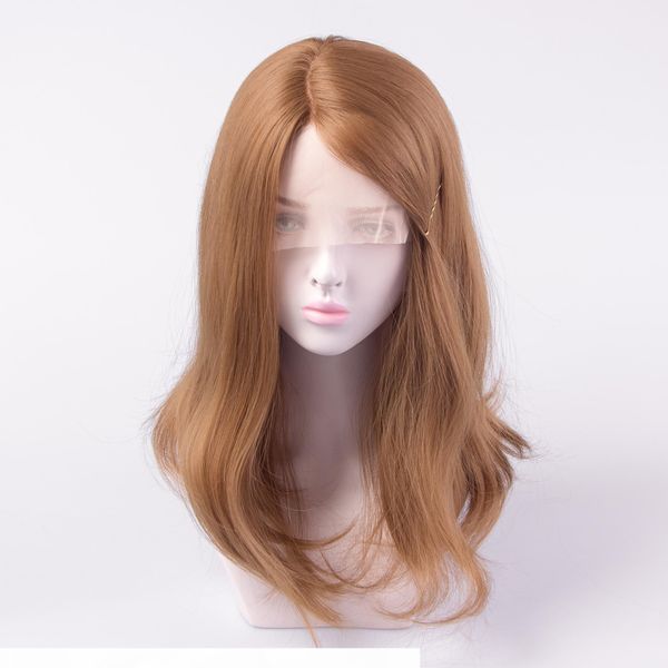 

european and american fake side division female long curling flame retardant matte front lace wig hand hook ladies wig, Black