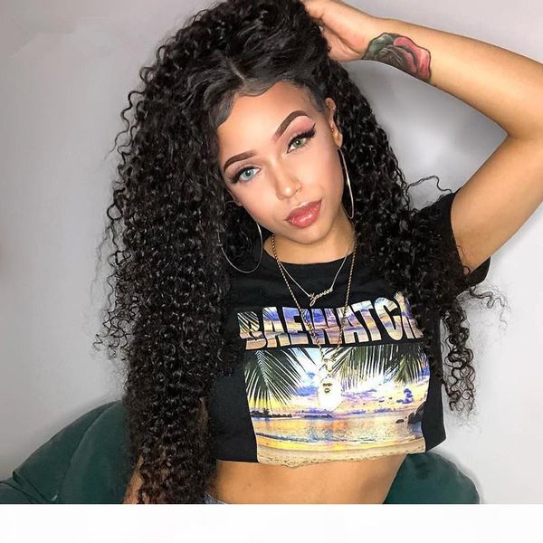 

loose curly short 13x4lace front human hair wigs pre plucked brazilianremy hair frontal wig for black women deep wave, Black;brown