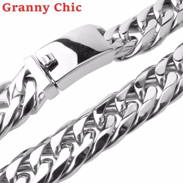 

chains granny chic miami cuban for men hip hop jewelry silver polished color thick stainless steel long big chunky necklace gift1