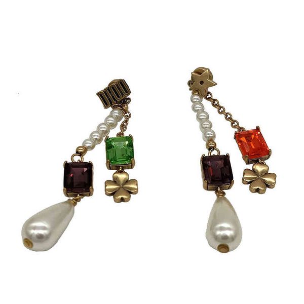 

gift box earrings long earrings star pearl color matching clover earrings national magazine style, Golden