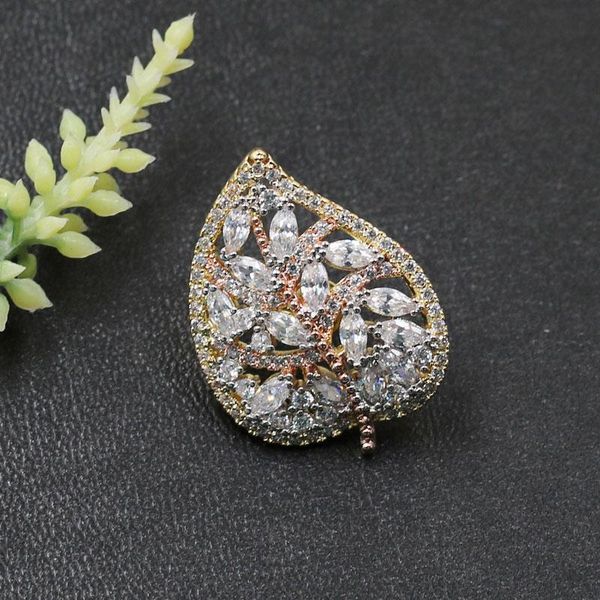 

pins, brooches vanifin fashion jewelry distinctive hollow leaf micro paved brooch pin for engagement banquet party luxury bridal gift, Gray