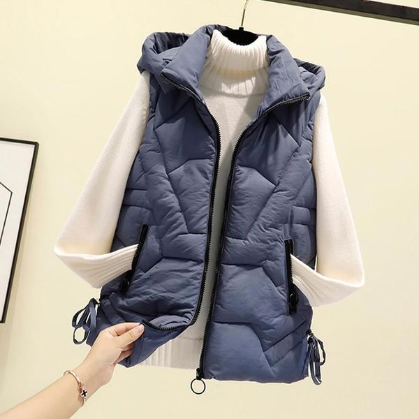 

women's vests 2021 women haze blue sleeveless vest winter warm plus size 4xl down cotton padded female veats collar waistcoat, Black;white