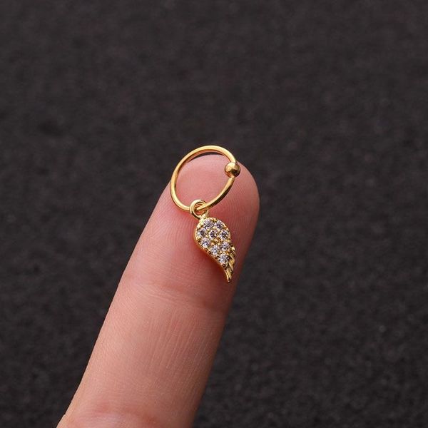 

hoop & huggie 1 pcs trendy micro pave cz wing charm ear cuff earring for women men classic 8mm closed circle piercing jewelry, Golden;silver