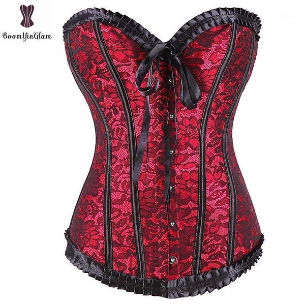 

lace overlay overbust corset front buckle closure lace bow corselet plastic boned club wear bustier cosplay women clothing1, Black;white