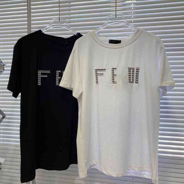 

2022 factory wholesale new + summer lattice short sleeve refreshing simple women's round neck cotton loose black and white t-shirt