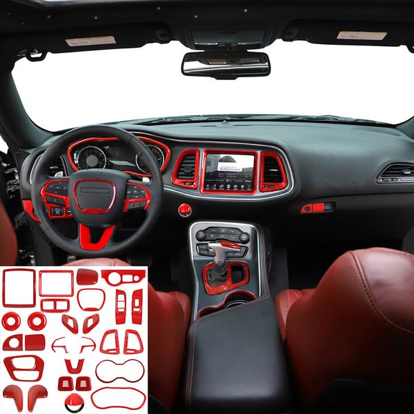 Kit interno con controllo centrale anteriore per auto ABS rosso 27 pezzi per accessori interni auto Dodge Challenger UP